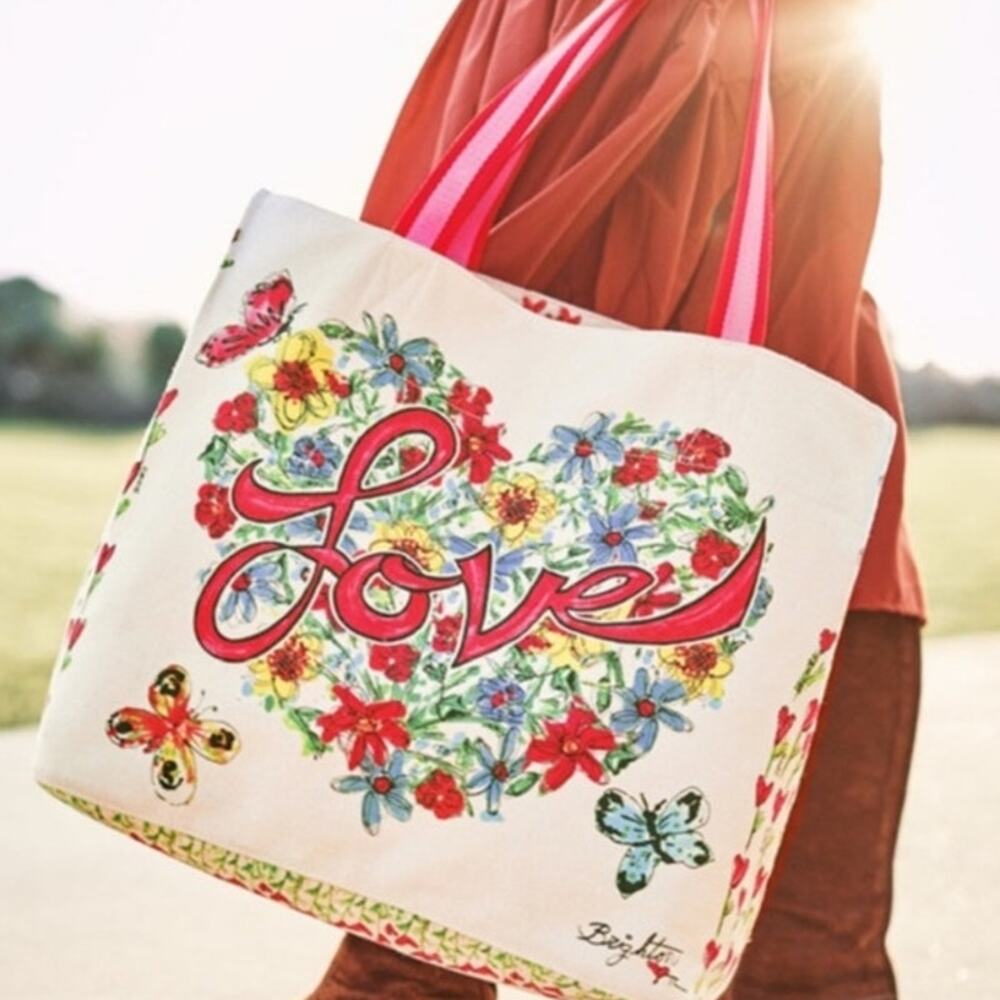 Brighton love tweet floral heart canvas tote bag large birds